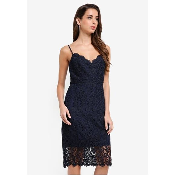 J. Crew Navy Blue Spaghetti Strap Guipure Lace Midi Dress NWT - Picture 1 of 10